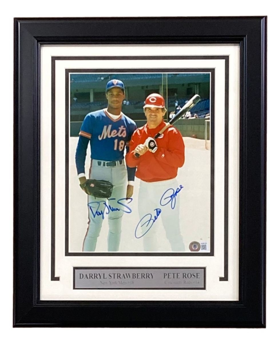 52069 Pete Rose Darryl Strawberry Signed Framed 8 x 10 in. Baseball Photo BAS