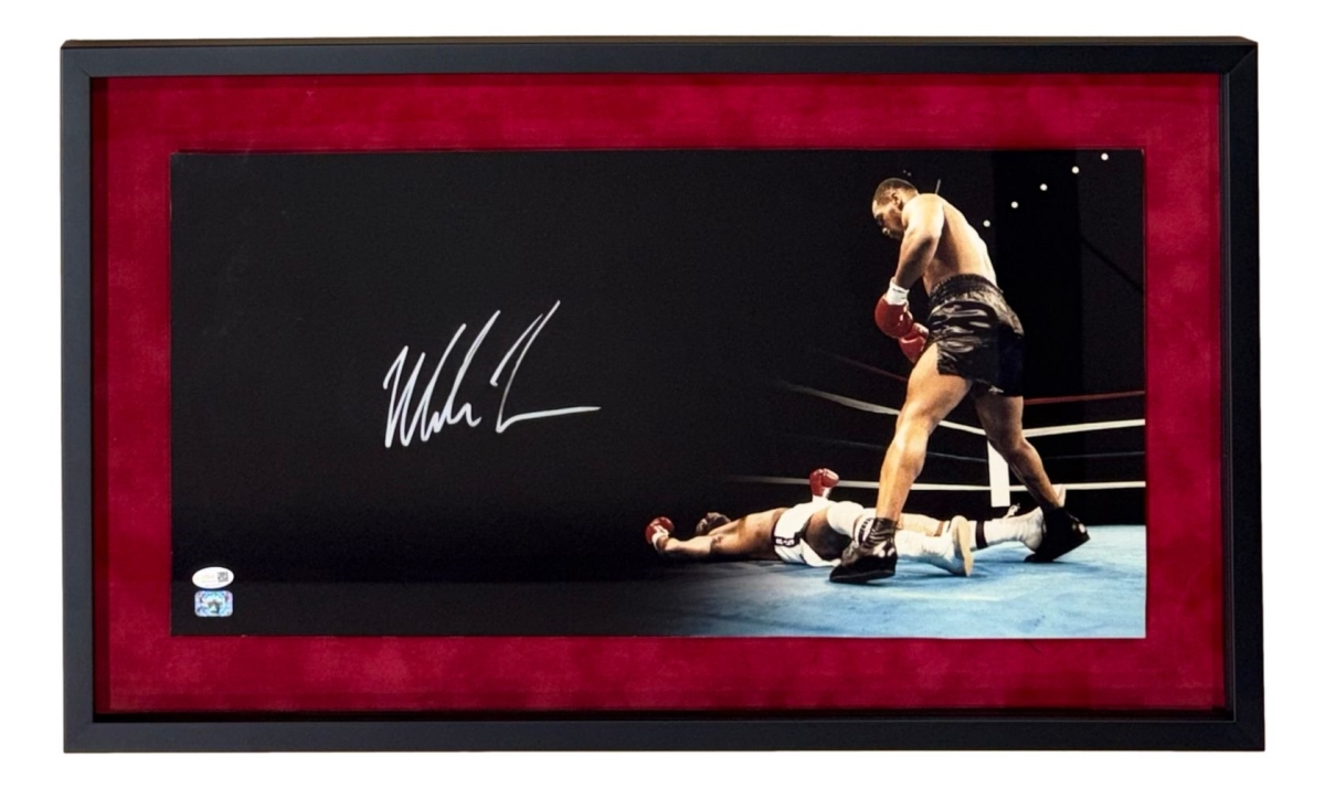 58972 Mike Tyson Signed Framed 12 x 24 in. Boxing Photo Suede Matte JSA QR Hologram