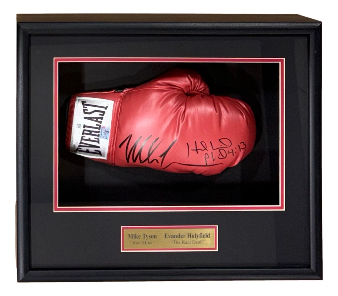 58974 Mike Tyson Evander Holyfield Signed Framed Red Everlast Right Hand Glove JSA