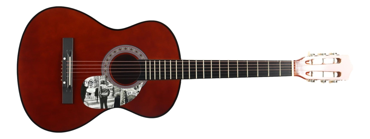 59711 Jon Bon Jovi Signed 38 in. Brown Acoustic Guitar JSA Hologram