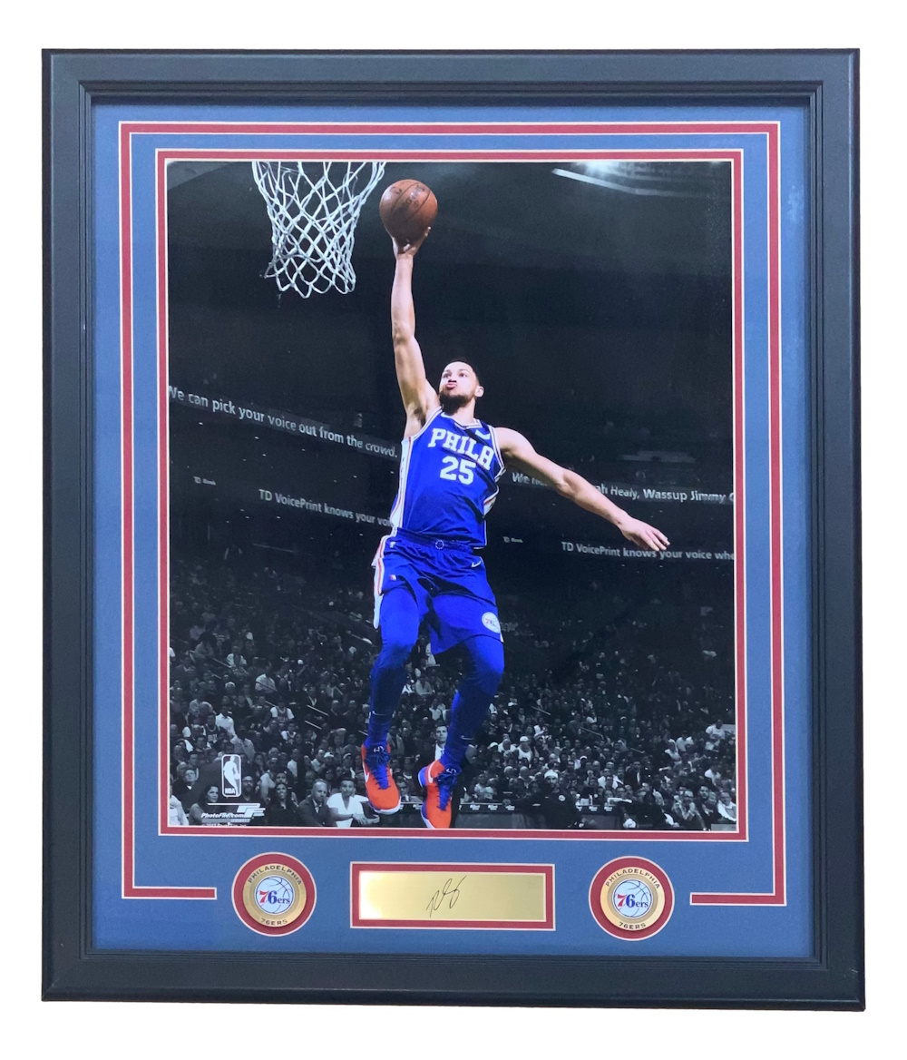 49216 Ben Simmons Framed 16 x 20 in. Philadelphia 76ers Photo with Laser Engraved Signature