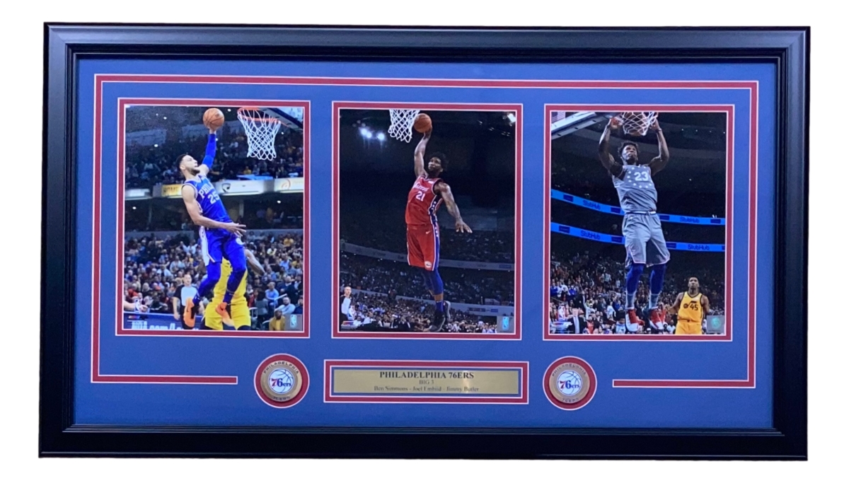 49217 Embiid Simmons Butler Framed 18x34 Philadelphia 76ers 8 x 10 in. Photo Collage