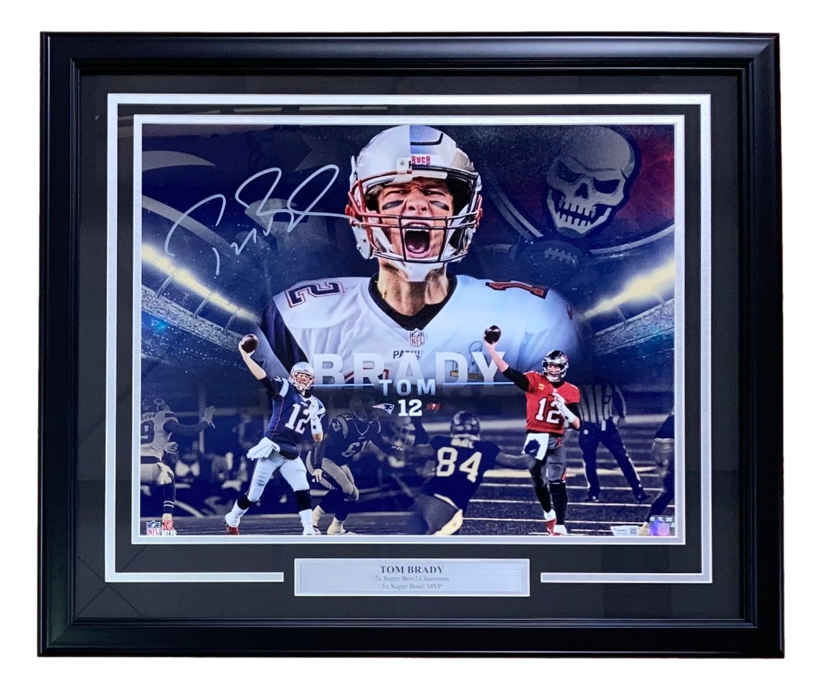 49275 Tom Brady Signed Framed 16 x 20 in. Patriots Buccaneers Collage Photo Fanatics