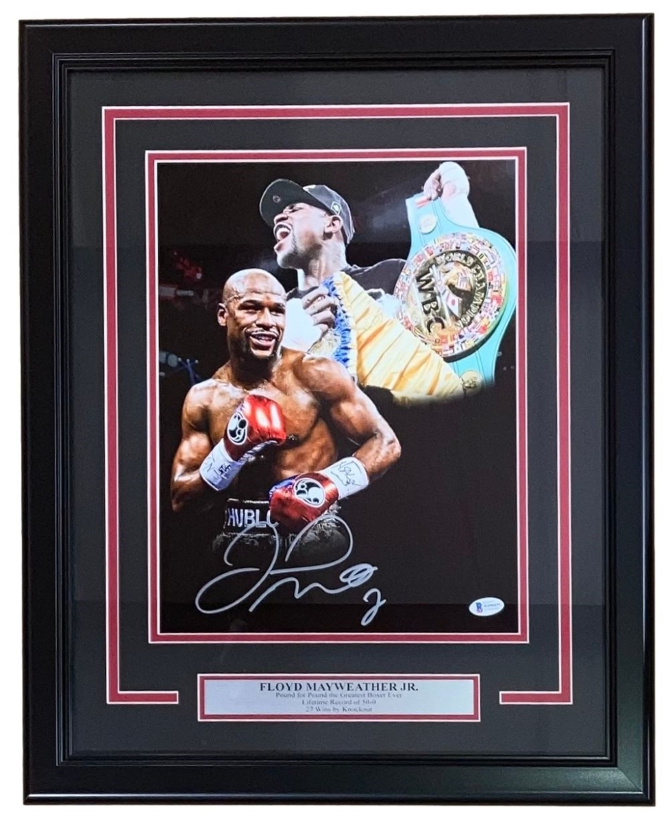 54425 Floyd Mayweather Jr Signed Framed 11 x 14 in. Titles Collage Photo BAS