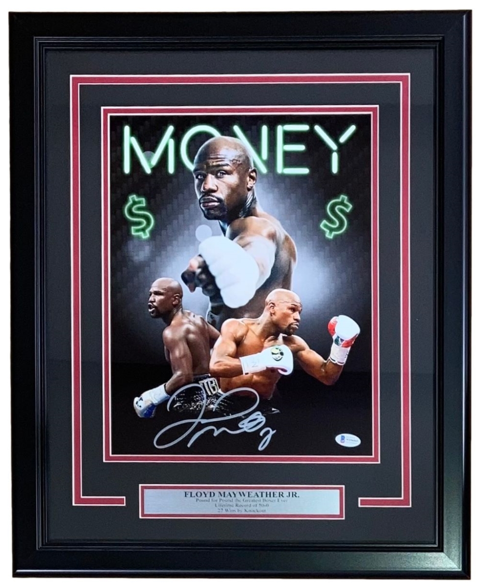 54356 Floyd Mayweather Jr Signed Framed 11 x 14 in. Money Collage Photo BAS