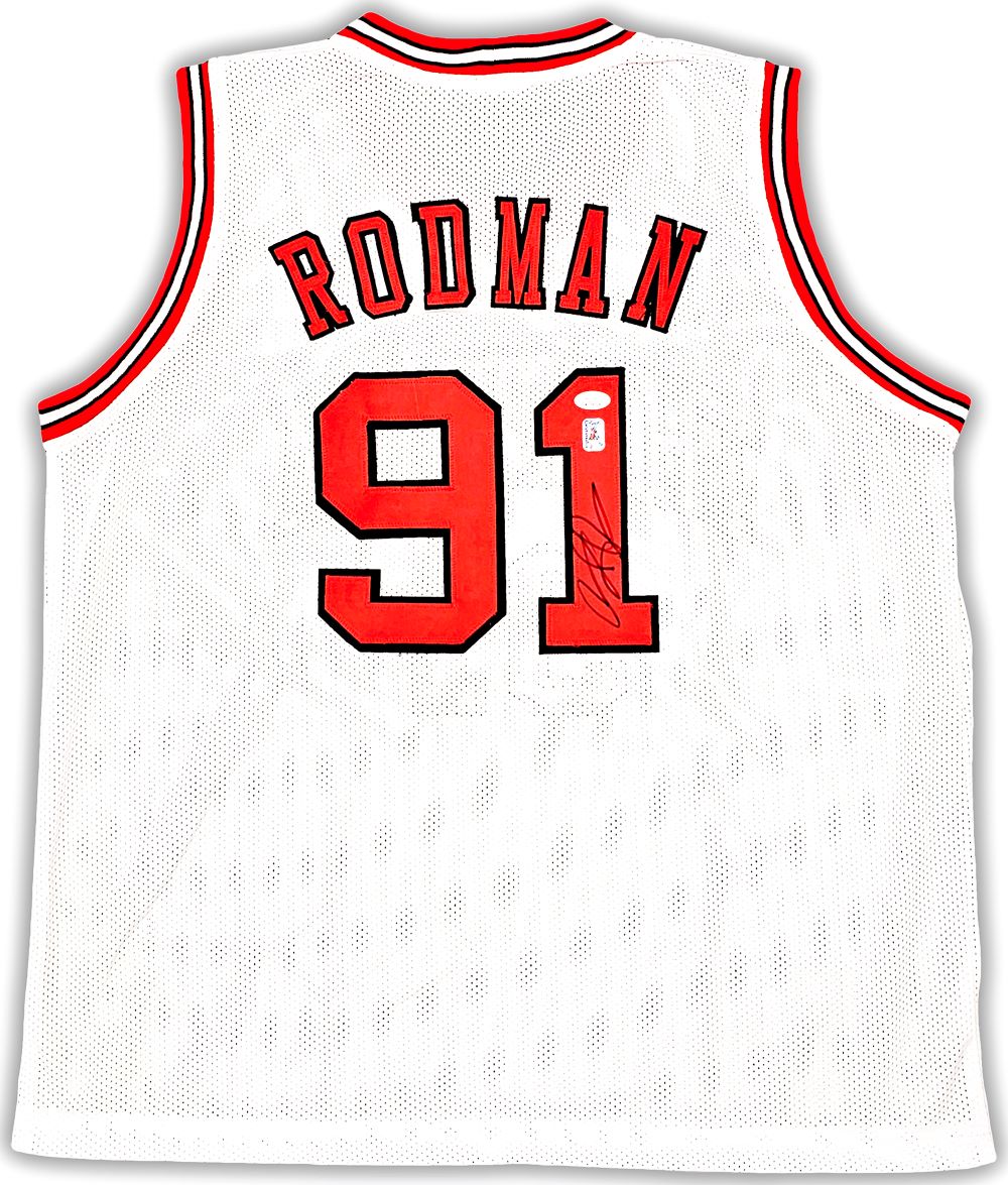 55456 Dennis Rodman Chicago Signed White Basketball Jersey JSA