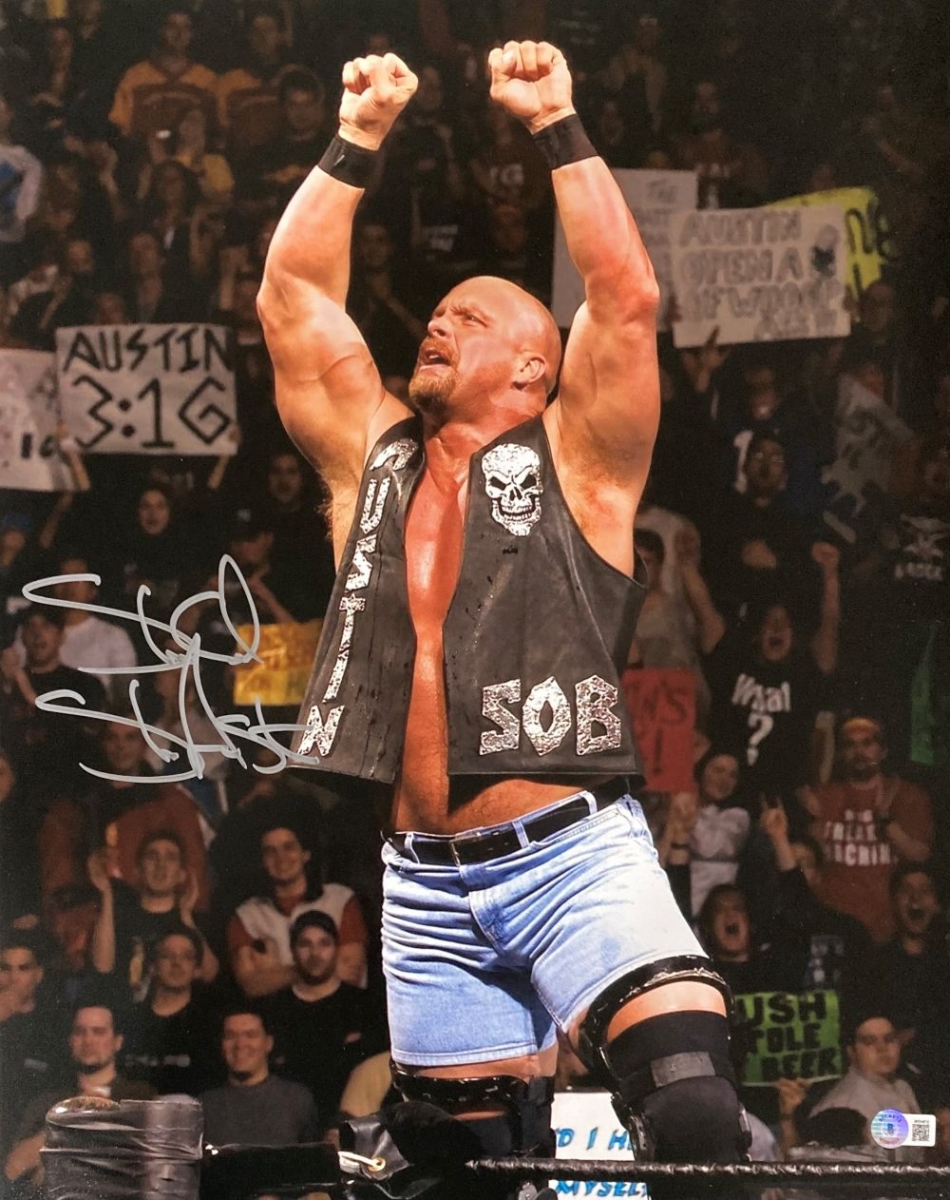 57238 Stone Cold Steve Austin WWE WWF Signed Autographed 16 x 20 in. Photo BAS