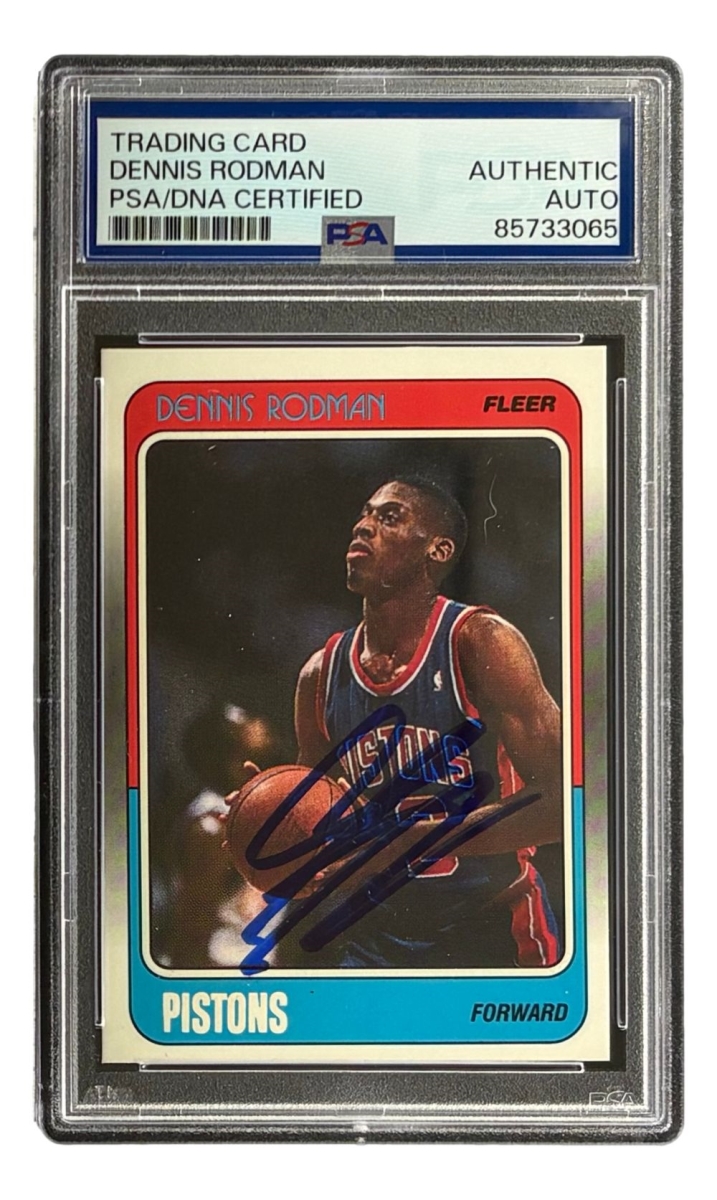 59993 Dennis Rodman Signed 1988 Fleer No.43 Pistons Rookie Card PSA & DNA