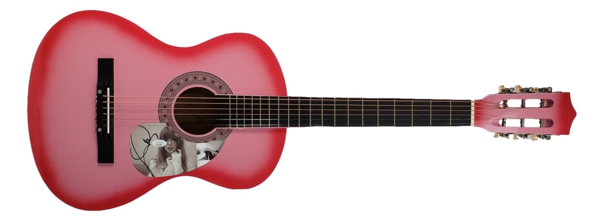 60140 Taylor Swift Signed Tortured Poets Department 38 in. Pink Acoustic Guitar JSA
