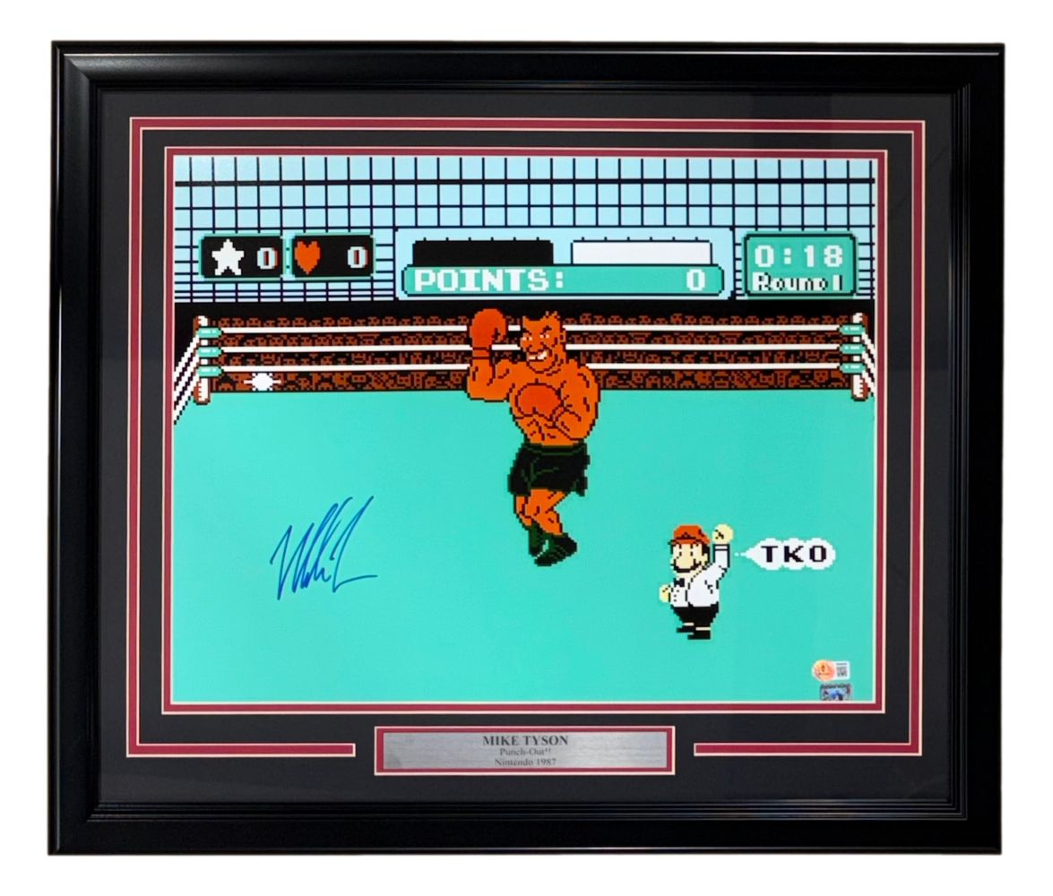 61543 Mike Tyson Signed Framed 16 x 20 in. Punch Out Photo BAS