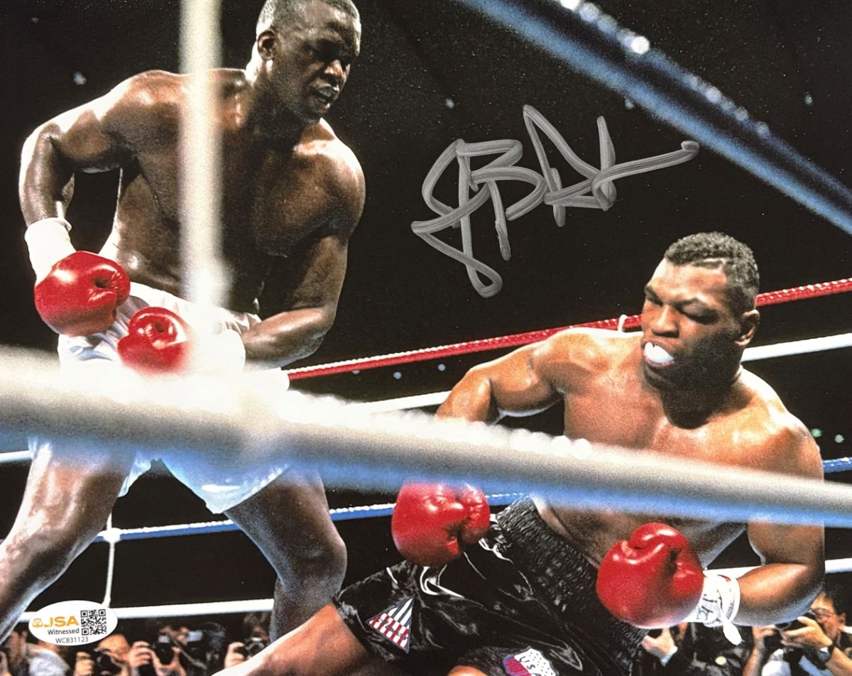 61622 Buster Douglas Signed 8 x 10 in. Mike Tyson Knockout Photo JSA QR