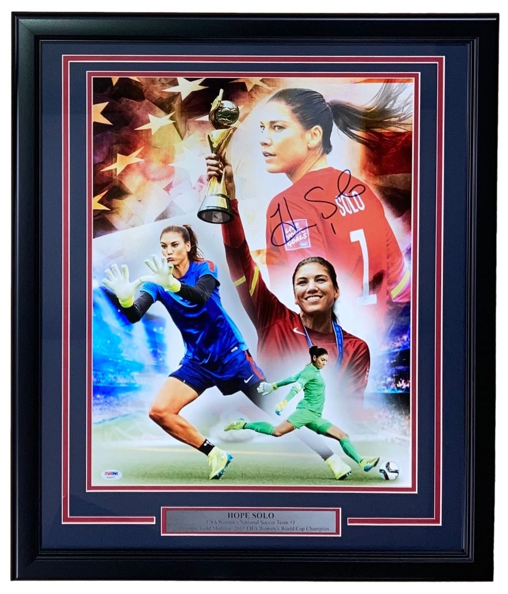 55828 Hope Solo Signed Framed 16 x 20 in. USA Womens Soccer Collage Photo PSA & DNA