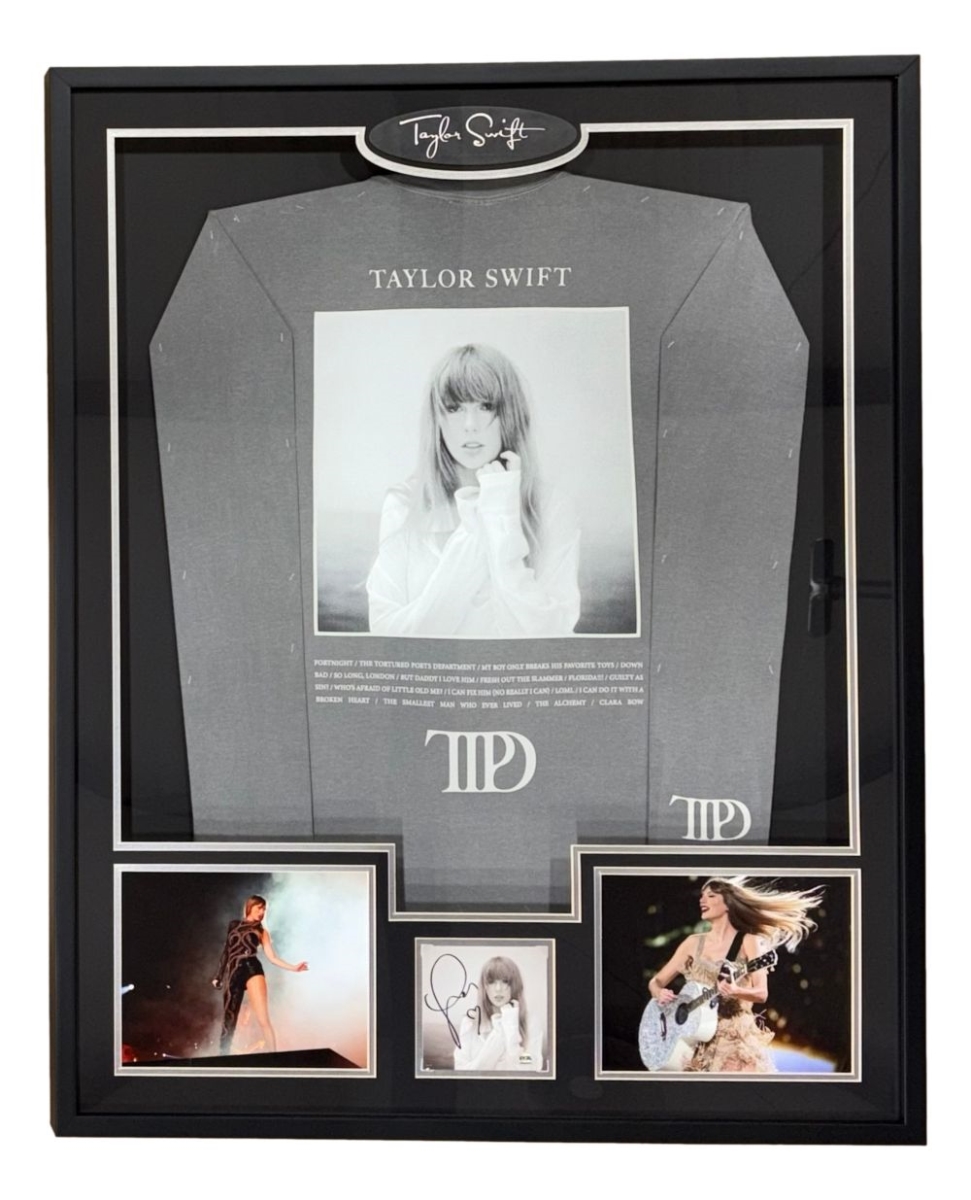 58386 Taylor Swift Framed Swift Tortured Poets Department Shirt with Signed Insert PSA & DNA