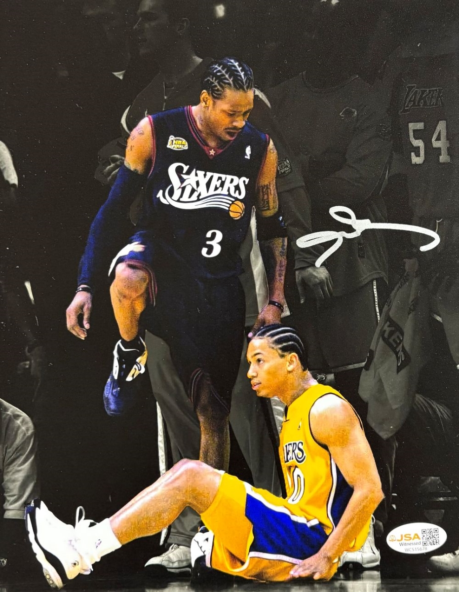 60451 Allen Iverson Signed 8 x 10 in. Philadelphia 76ers Lue Step Over Photo JSA QR