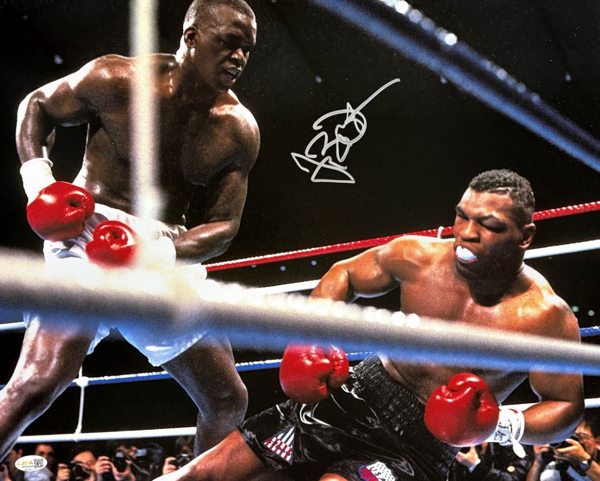 61750 Buster Douglas Signed 16 x 20 in. Mike Tyson Knockout Photo JSA QR