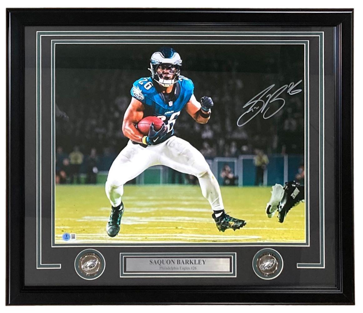 56723 Saquon Barkley Signed Framed 16 x 20 in. Philadelphia Eagles Photo BAS ITP