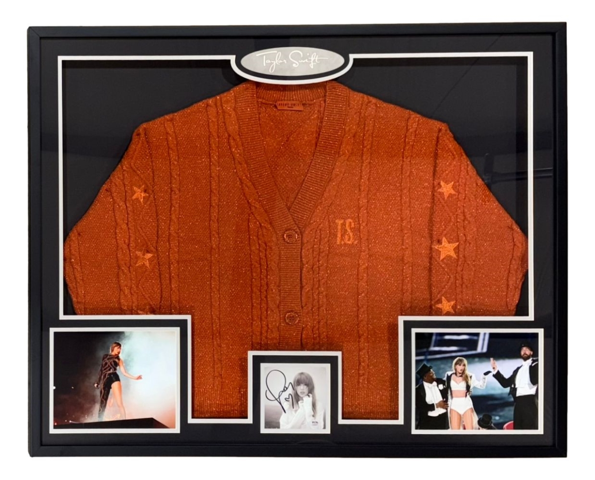 58558 Taylor Swift Signed Framed Life Of Showgirl Cardigan Sweater with Signed Insert PSA & DNA