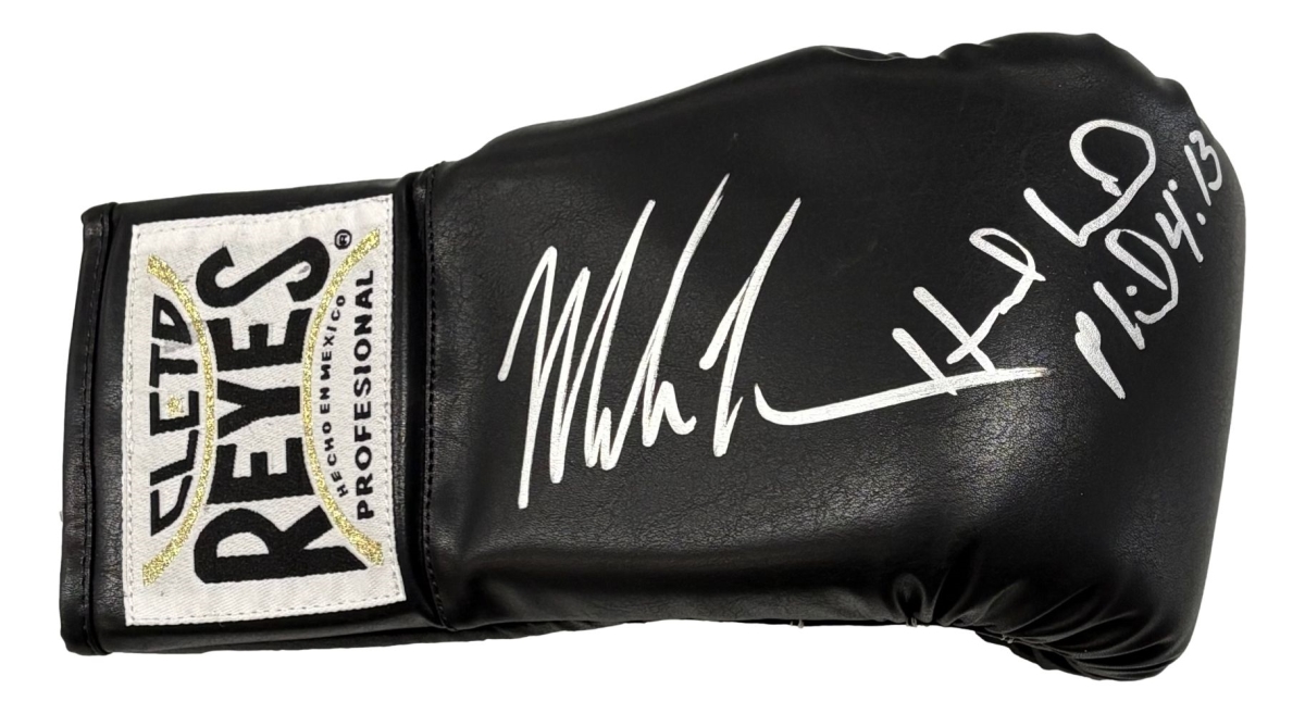 58830 Mike Tyson Evander Holyfield Signed RH Black Cleto Reyes Boxing Glove JSA