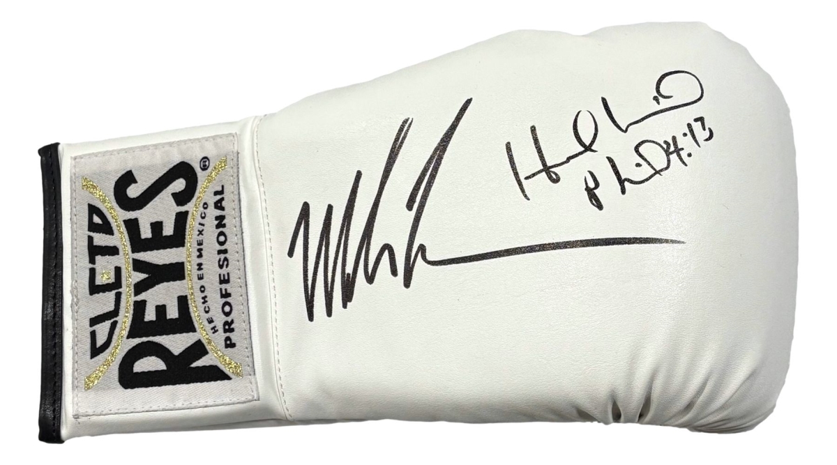 58831 Mike Tyson Evander Holyfield Signed RH White Cleto Reyes Boxing Glove JSA
