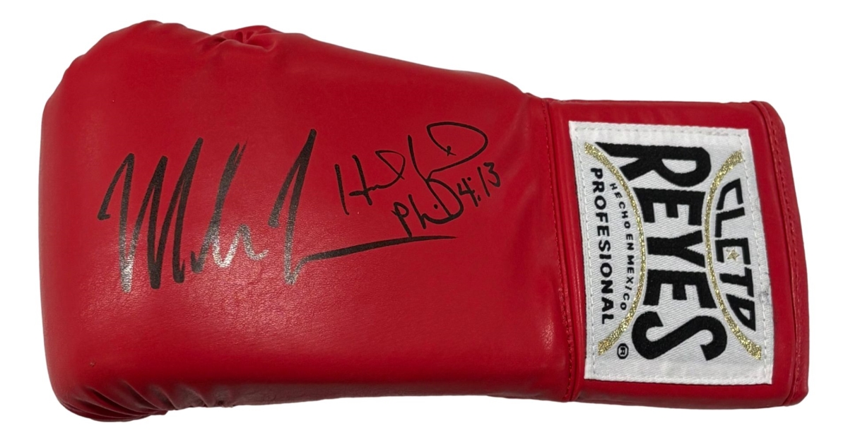 58832 Mike Tyson Evander Holyfield Signed Left Hand Red Cleto Reyes Boxing Glove JSA