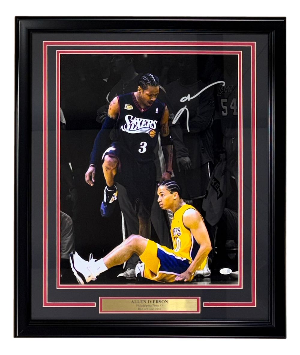 60605 Allen Iverson Signed Framed 16 x 20 in. Philadelphia 76ers Step Over Lue Photo JSA QR