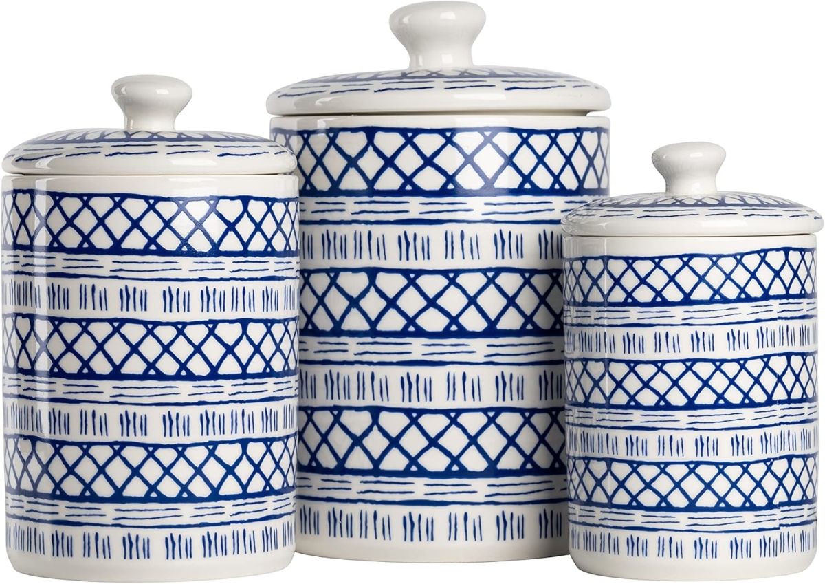 Picture of 10 Strawberry Street CAN3-MARINA-BLU 3 Piece Marina Canister Set&#44; White & Blue