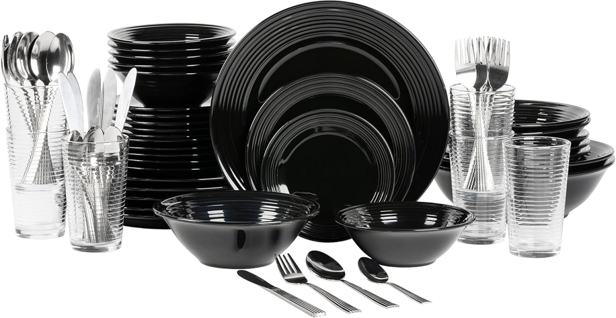 Picture of 10 Strawberry Street NOVA-62RD-BLK 62 Piece Nova Black Round Dinnerware Set&#44; Service for 6