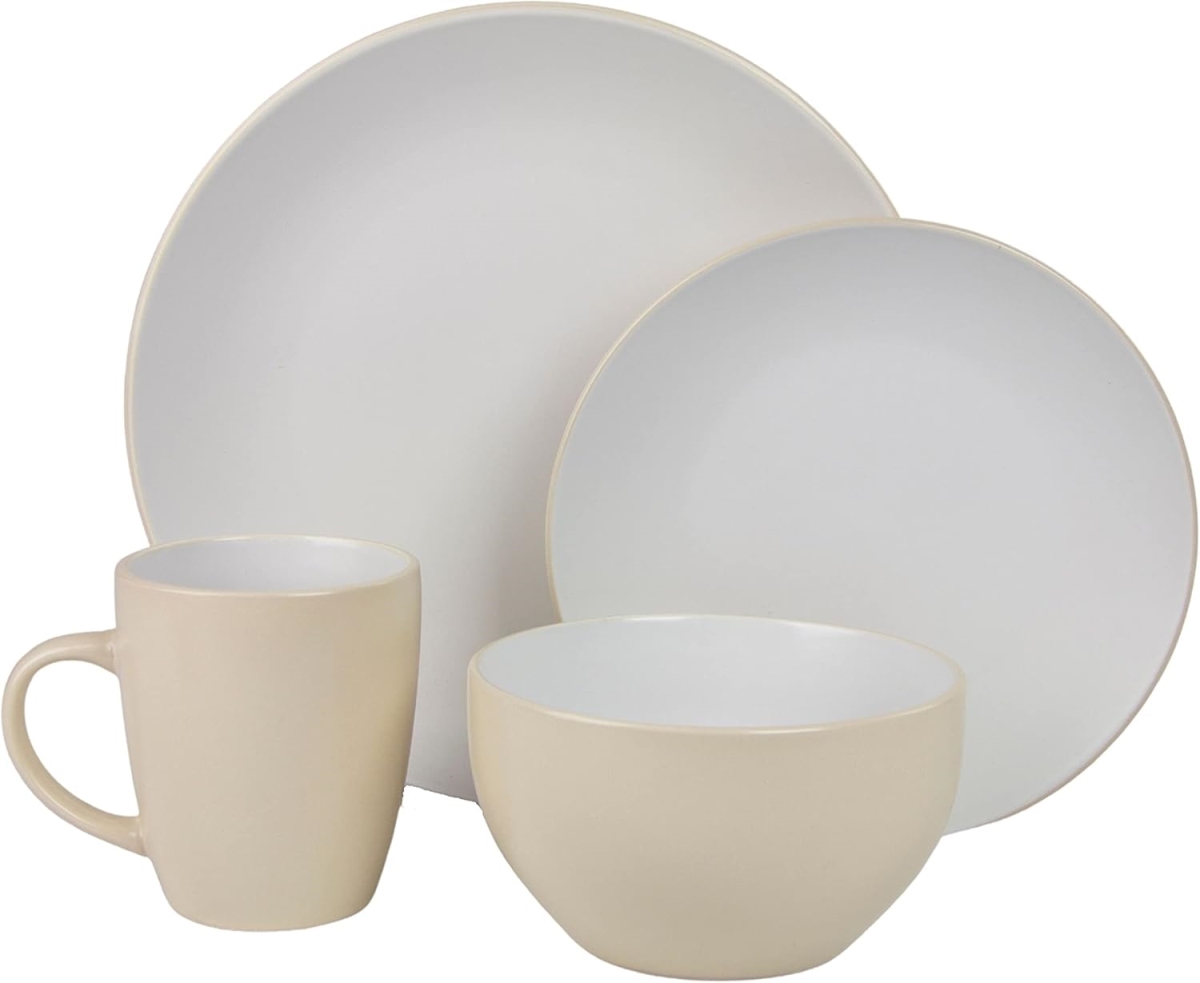 Picture of 10 Strawberry Street 2TONE-16-GRYW 16 Piece Two Tone Coupe Dinnerware Set&#44; Tan & White