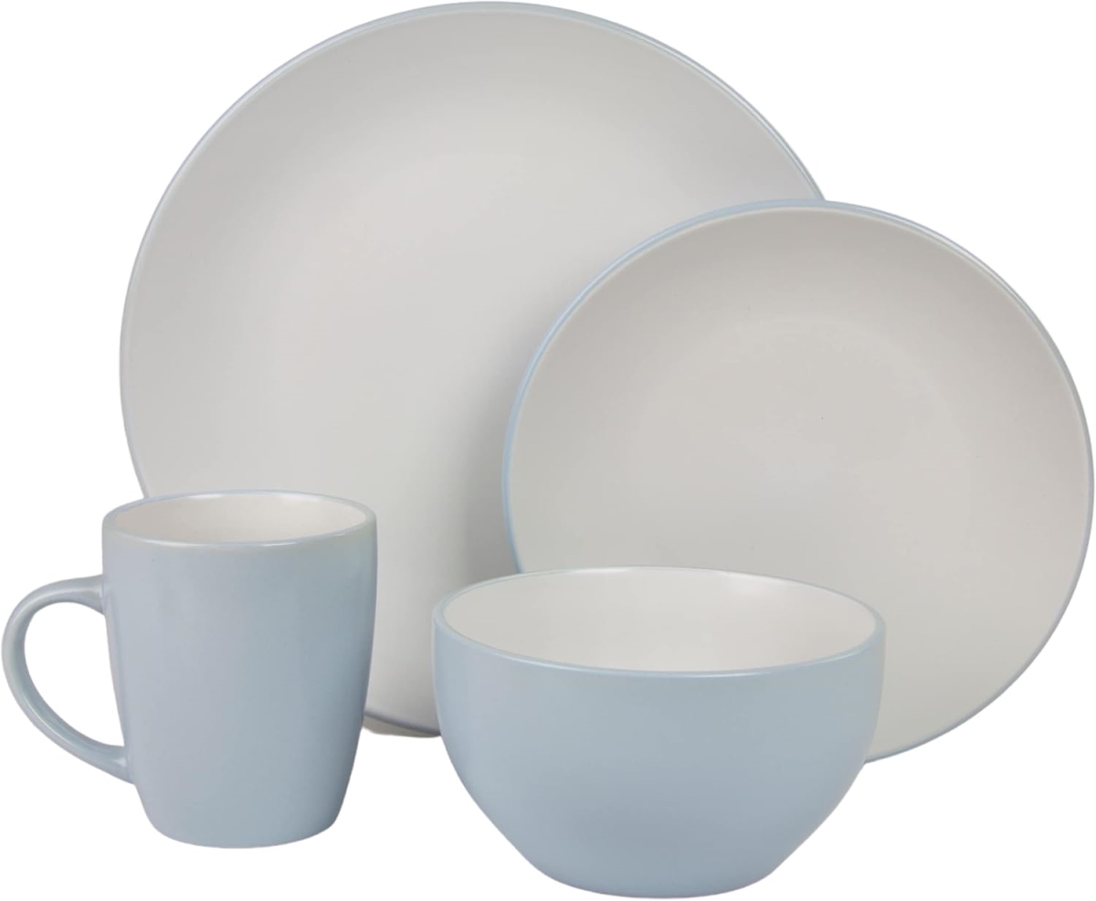 Picture of 10 Strawberry Street 2TONE-16-BLUW 16 Piece Two Tone Coupe Dinnerware Set&#44; Blue & White