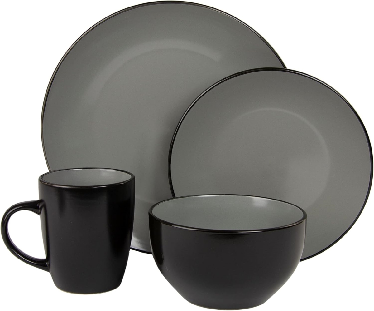 Picture of 10 Strawberry Street 2TONE-16-BLKG 16 Piece Two Tone Coupe Dinnerware Set&#44; Black & Gray