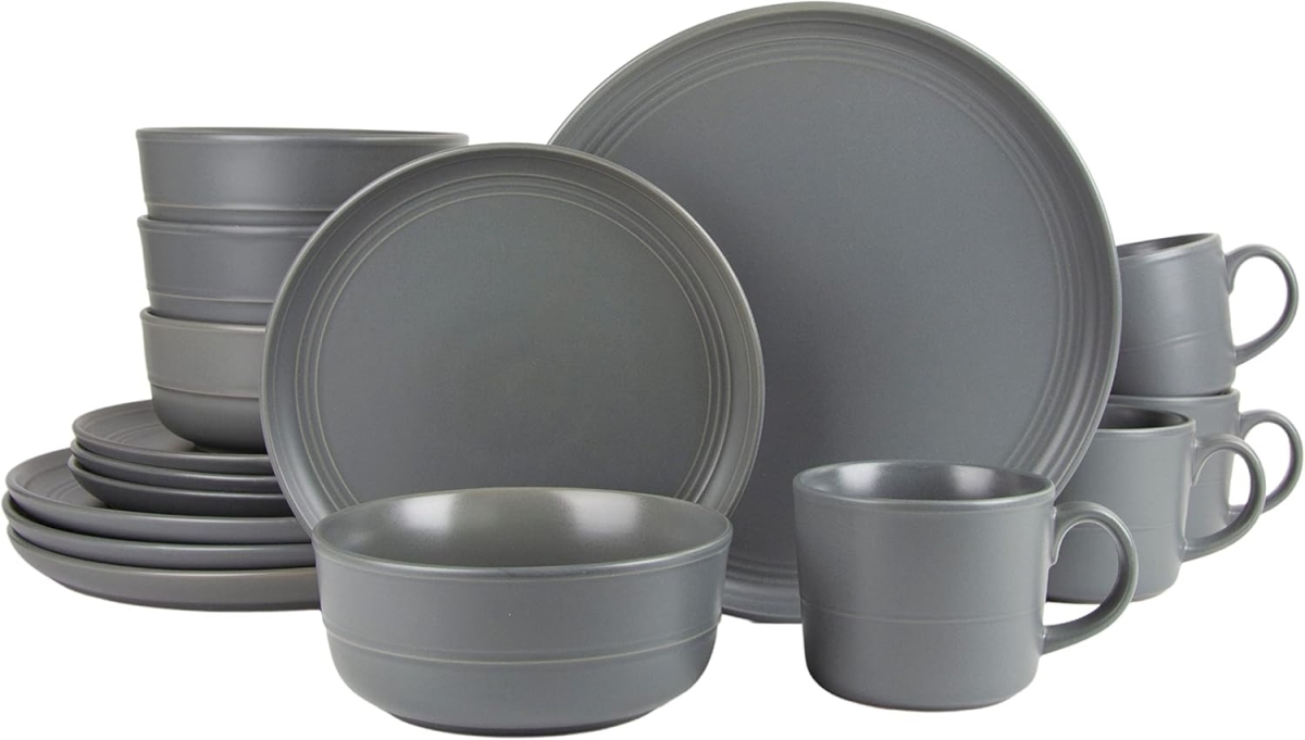 Picture of 10 Strawberry Street DBL-16-DKGRY 16 Piece Double Line Dinnerware Set&#44; Matte Gray