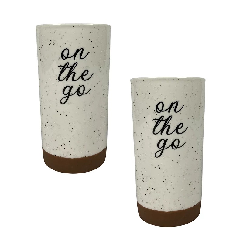 Picture of 10 Strawberry Street S2-TMUG-OTG-SPKL 12 oz On the Go Speckle Ceramic Travel Mugs&#44; White & Black - Set of 2