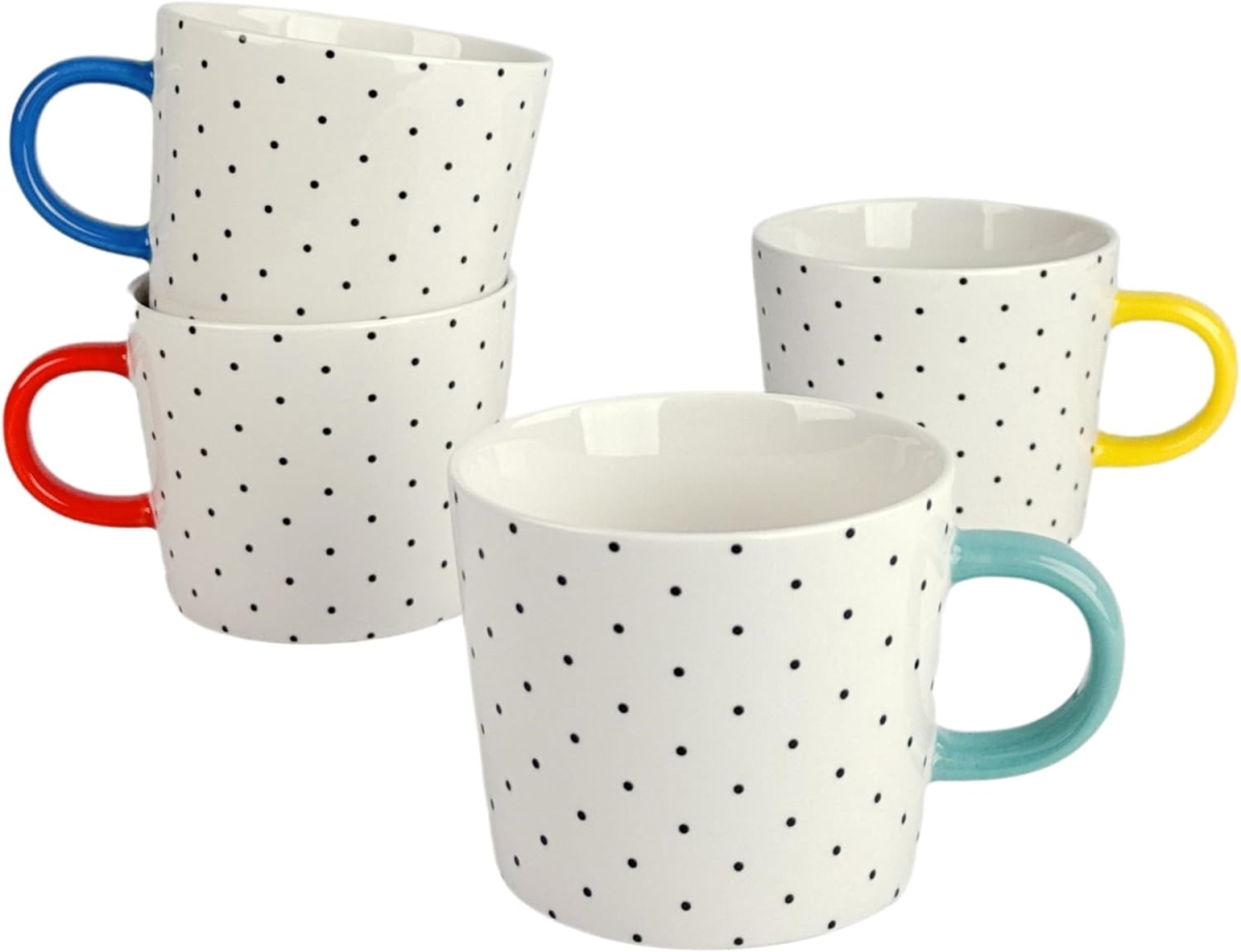 Picture of 10 Strawberry Street OOGLE-4MUG-ASST 13 fl oz Oogle Polka Dot Mug with Assorted Bright Color Handle&#44; White - Set of 4