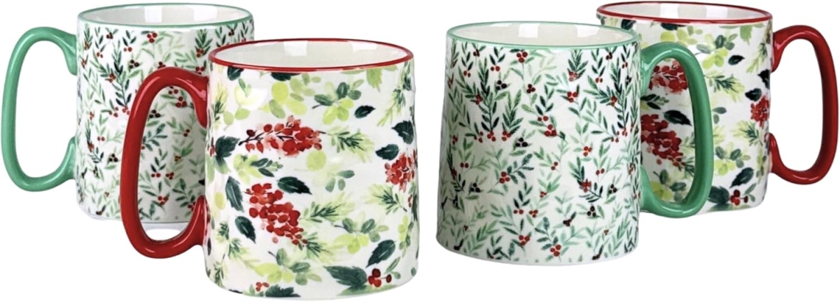 Picture of 10 Strawberry Street S4-BELLA-HOLLY Bella Green & Red Holly Mug&#44; Assorted Design - Set of 4