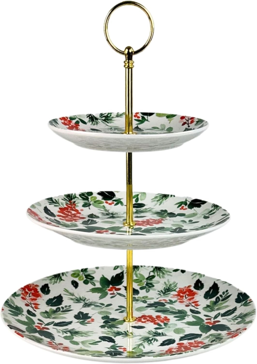 Picture of 10 Strawberry Street DS-3TIER-HOLLY Holly 3-Tier Serving Stand - Green&#44; Red & Gold