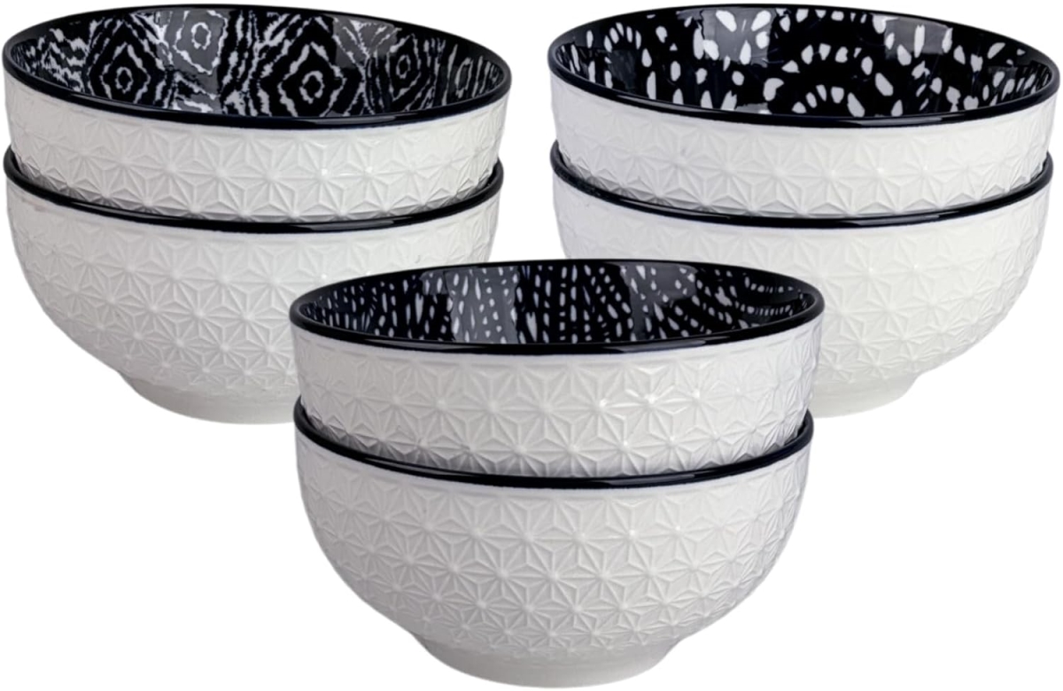 Picture of 10 Strawberry Street SML-EPPBWL-BLU-6 4.75 in. Embossed Shibori Pad Print Dessert Bowls, Blue & White - Set of 6