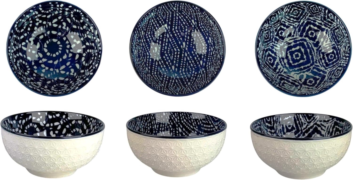 Picture of 10 Strawberry Street MED-EPPBWL-BLU-6 6.5 in. Embossed Shibori Pad Print Cereal Bowls, Blue & White - Set of 6