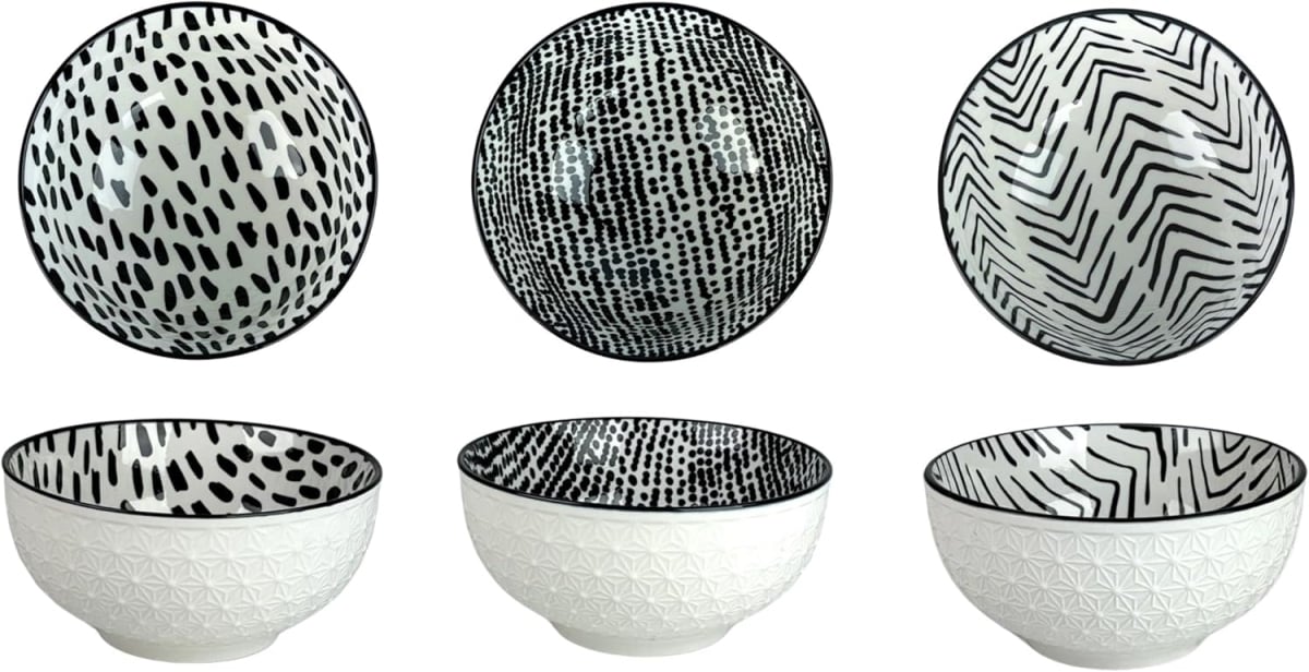 Picture of 10 Strawberry Street MED-EPPBWL-BLK-6 6.5 in. Embossed Pad Print Cereal Bowls, Black & White - Set of 6