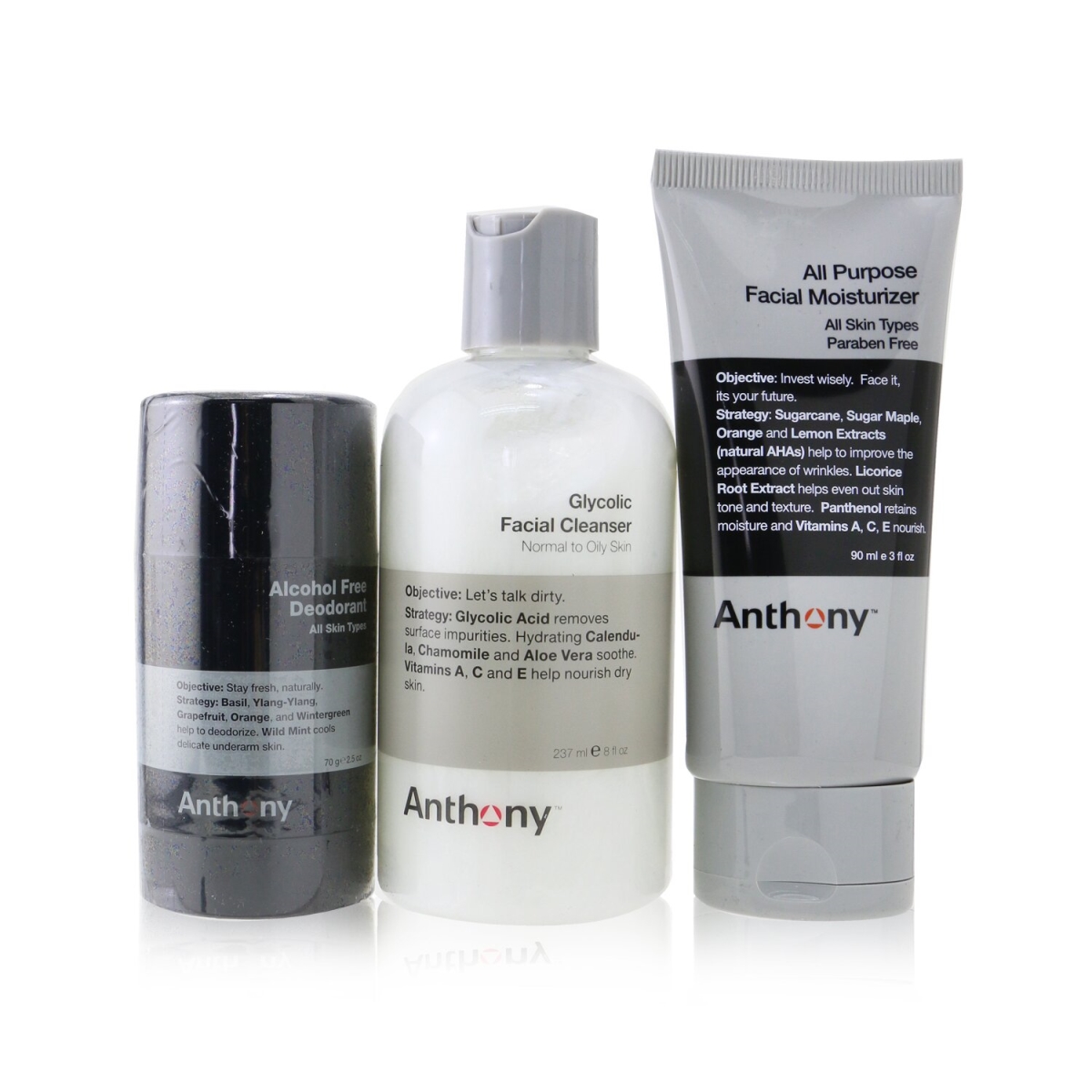Picture of Anthony 255378 Men Basic Kit with Alcohol Free Deodorant - 3 Piece