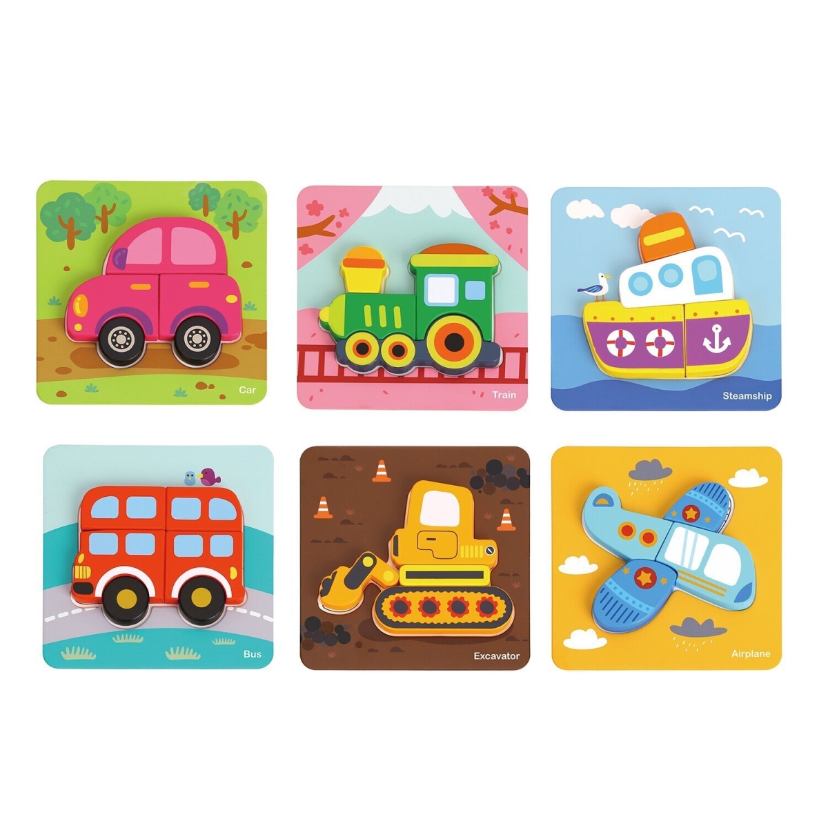 Picture of Tooky Toy 300368 17 x 17 x 2 cm 6-in-1 Mini Transportation Puzzle