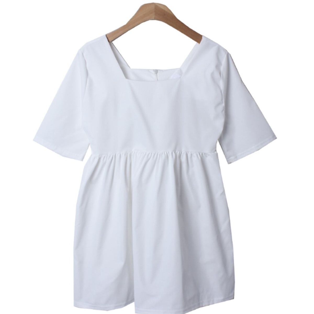 Picture of Trendywhere 308388 Womens Square Neck Loose Fit Short Sleeve Mini Dress&#44; White Ivory - Free Size