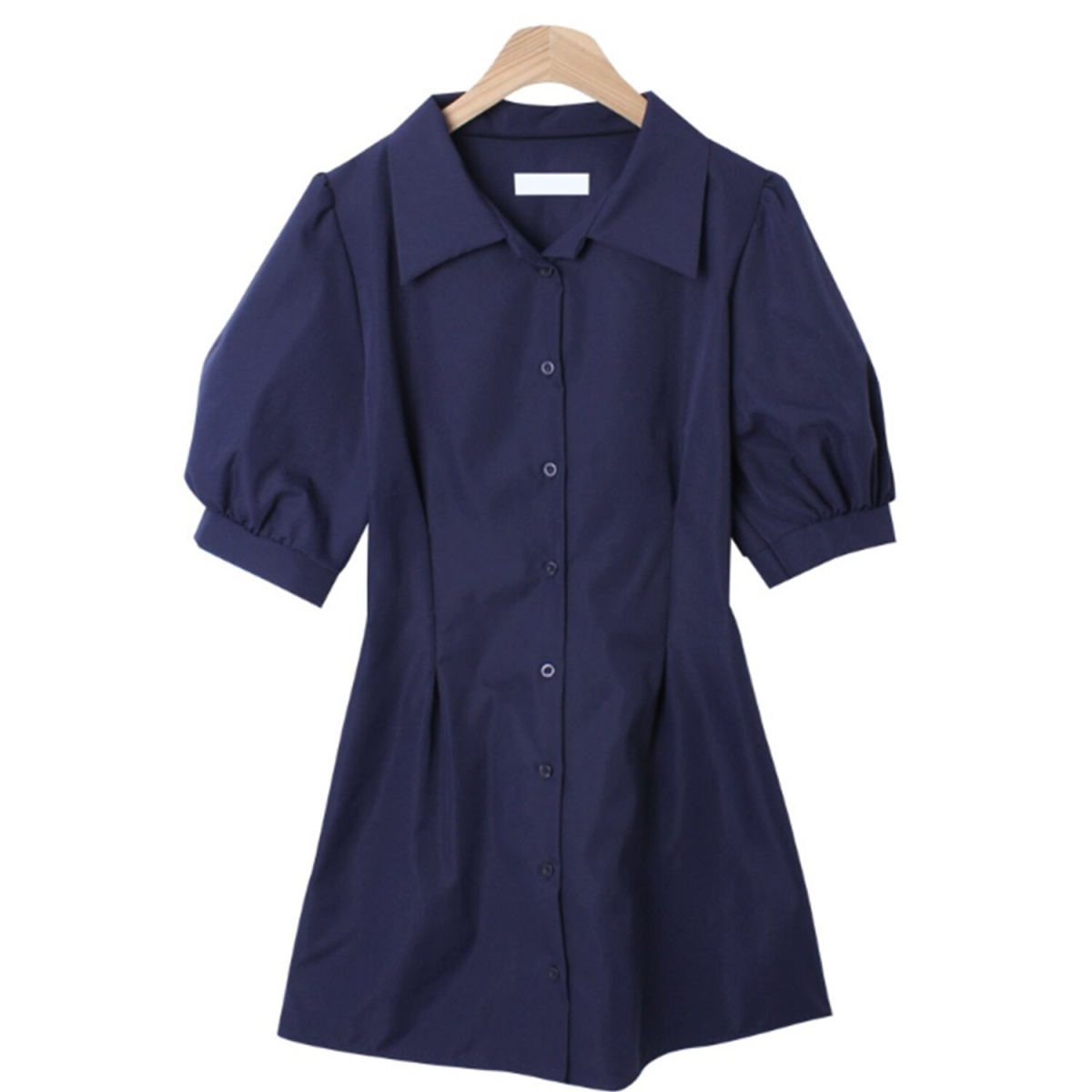 Picture of Trendywhere 308396 Womens Puff Sleeve Button Front Collar Shirt Dress&#44; Navy Blue - Free Size