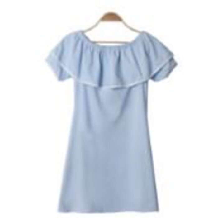 Picture of Trendywhere 308416 Womens Ruffle Off-Shoulder Dress&#44; Sky Blue - Free Size