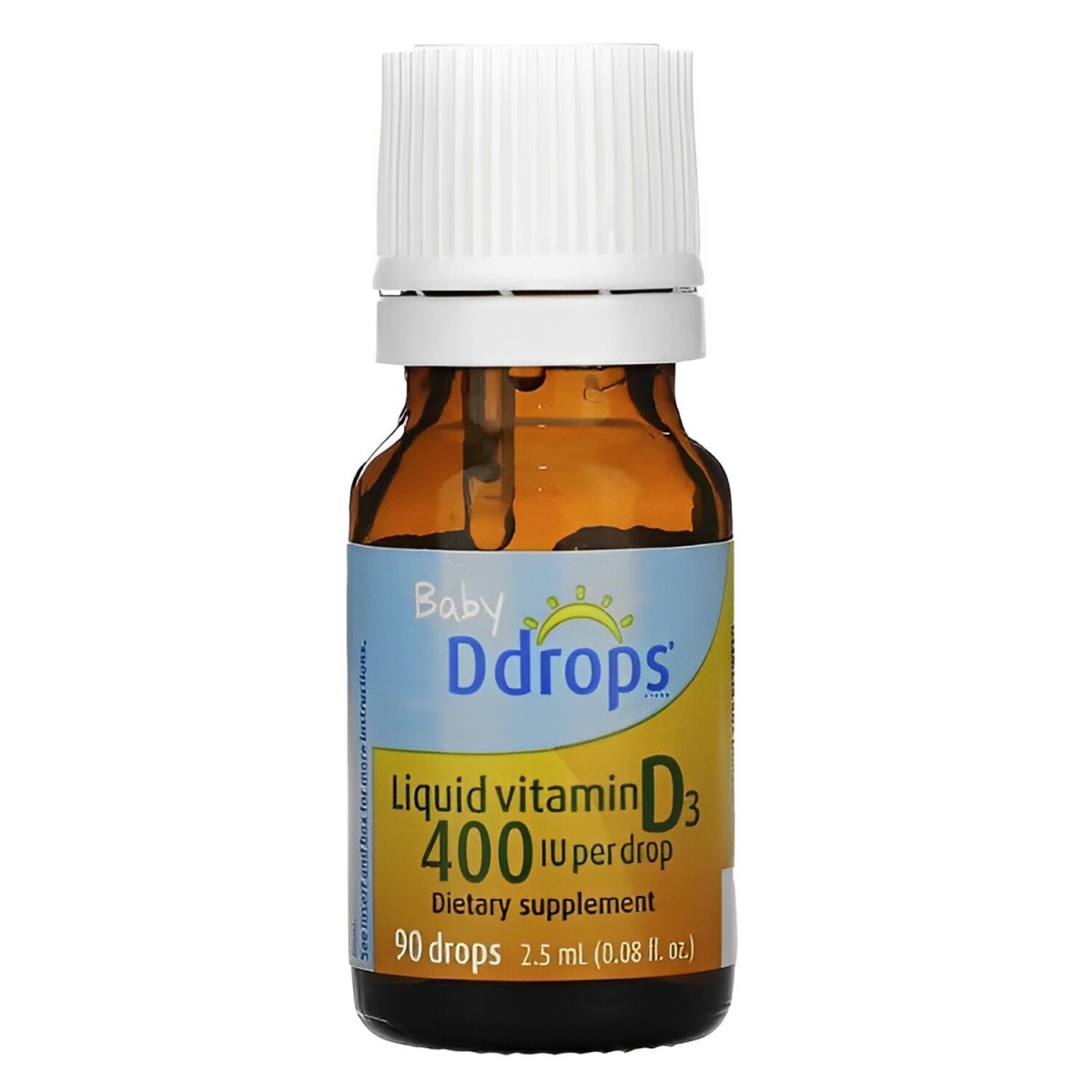 Picture of Baby DDrops 300494 2.5 ml Vitamin D3 400 International Units Liquid&#44; 90 Drops