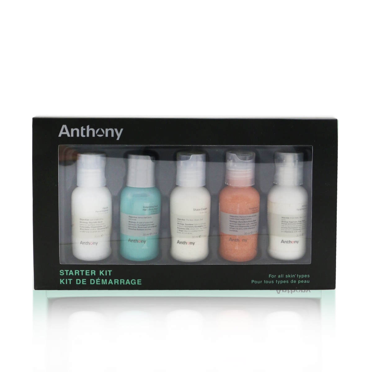 263833 1 oz Starter Kit for All Skin Types & 30 ml Cleanser & 30 ml Scrub Moisturizer Plus Hair & 30 ml Body Wash Plus 30 ml Shave Cream - 5 Piece -  Anthony