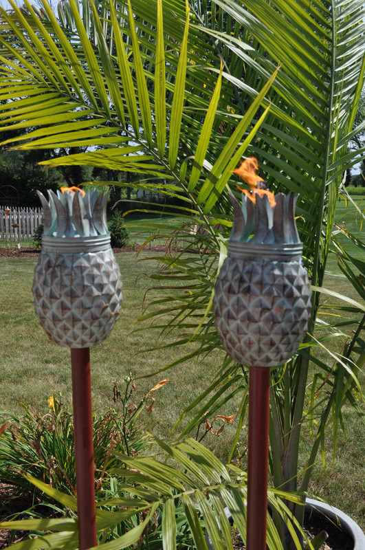 Picture of Find Your Passage 1510-WP-LITE Weathered Patina Pineapple Garden Torches - Set of 2