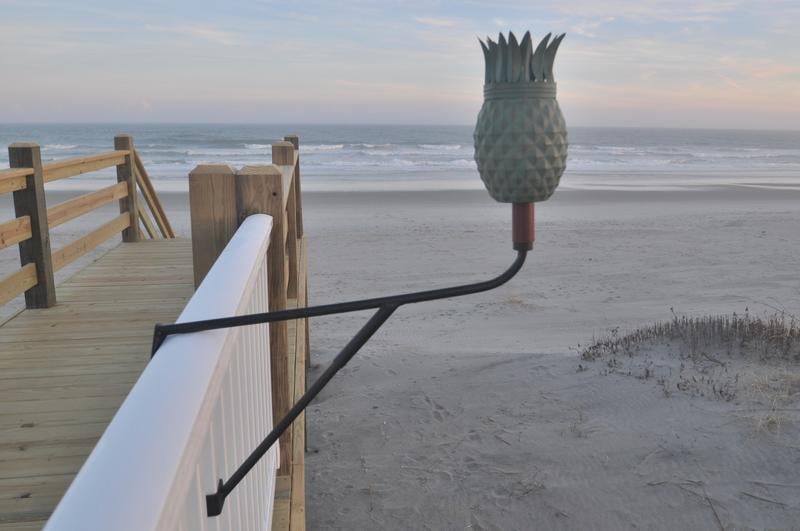 Picture of Find Your Passage LOW-MT-1510-WP-LITE Weathered Patina Pineapple Torch with Low Deck Mount