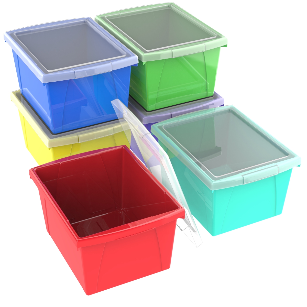 Picture of Storex 61406U06C 4 gal Classroom Storage Bin with Lid, Assorted Color - Pack of 6