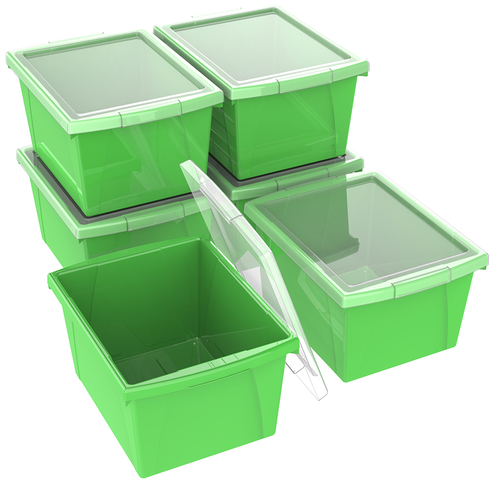 Picture of Storex 61408U06C 4 gal Classroom Storage Bin with Lid, Green - Pack of 6