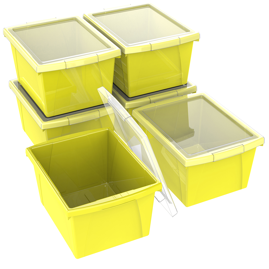 Picture of Storex 61410U06C 4 gal Classroom Storage Bin with Lid, Yellow - Pack of 6